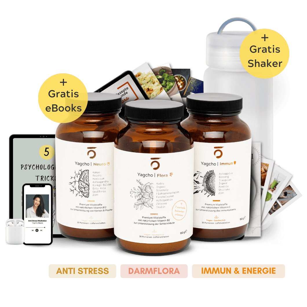 Yagcho Komplett-Set (1x Neuro, 1x Flora, 1x Immun, 1x Shaker, Gratis Ebooks, Gratis Versand) - yagcho